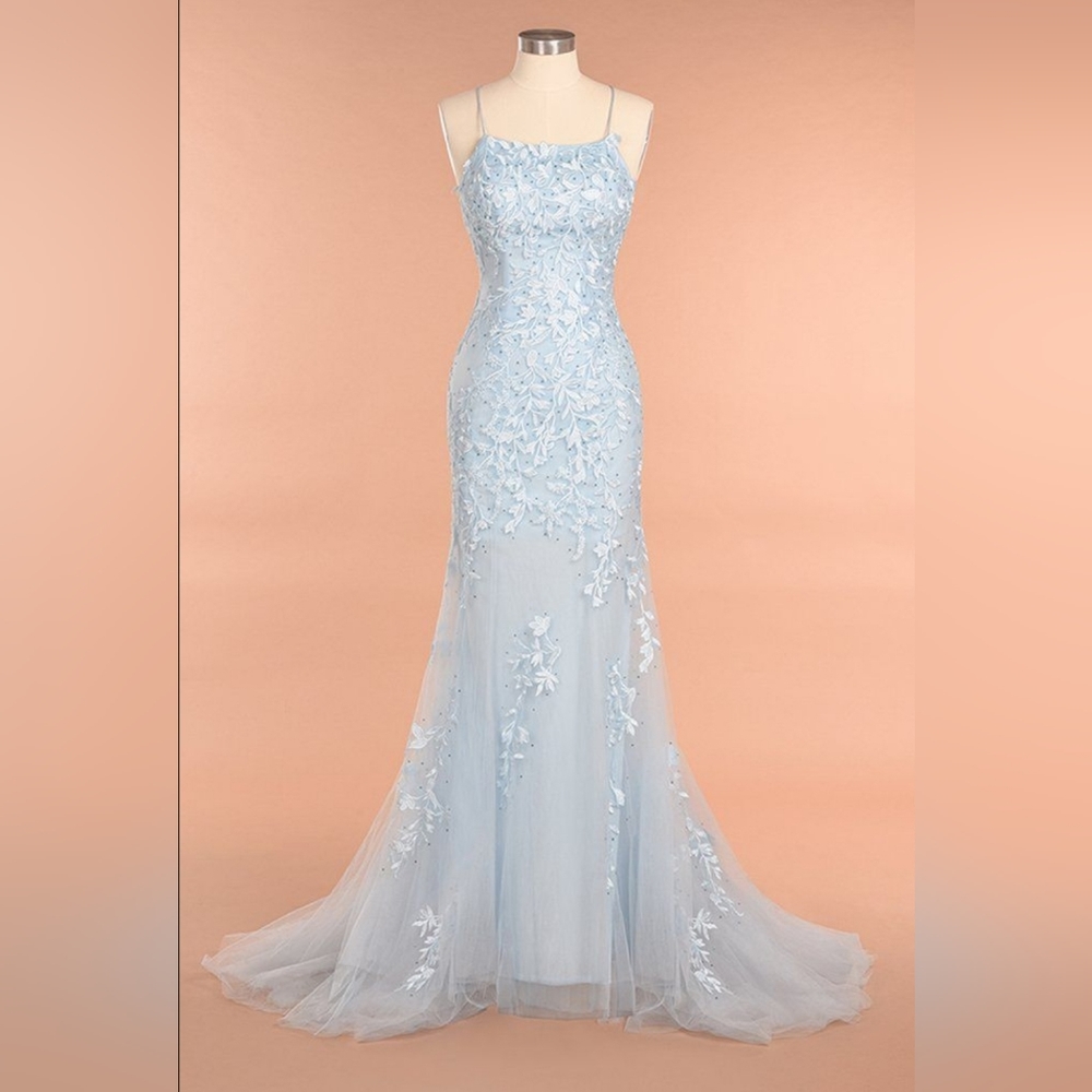 Long Mermaid Blue Prom Dress - size 2- Brand New Never Worn